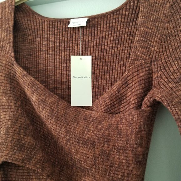Long-Sleeve Wrap-Front Mini Sweater Dress - Brown (SP) - ABERCROMBIE & FITCH - Picture 3 of 13